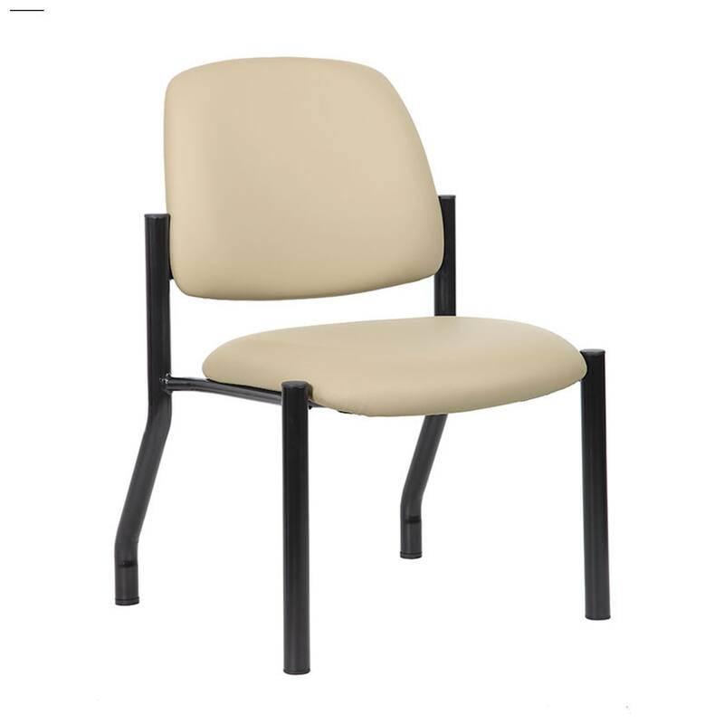 Lea Reception Guest Chair, Beige Antimicrobial Vinyl, Black Legs, 300 lbs