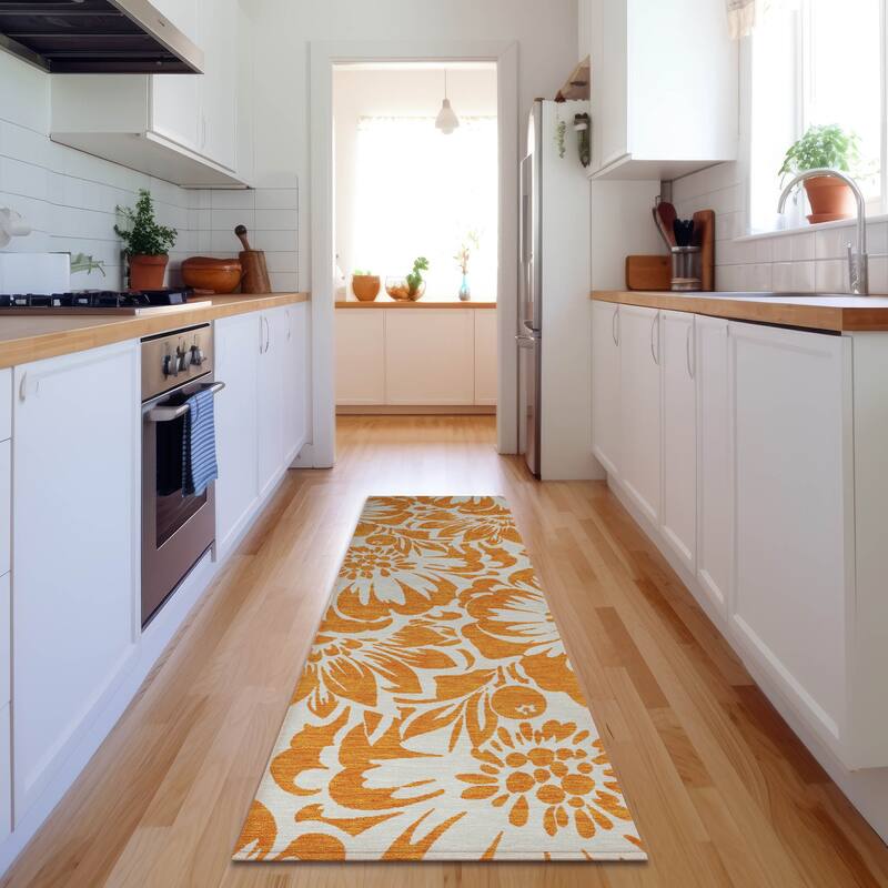 Premium Washable Super Soft Modern Floral Mayfield Rug - Orange - 2' 3" x 7' 6" - Runner