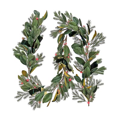 National Tree Company 9 ft. Magnolia Mix Pine Garland with LED Lights and Bows - 9 ft