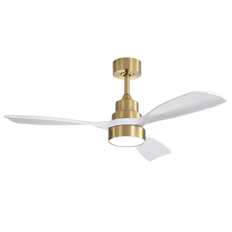 Sofucor 48"/52" Indoor Wood Ceiling Fan Light with Remote, Integrated Light Optional - 48"with Integrated Light - (Smart)Brass with White Blades