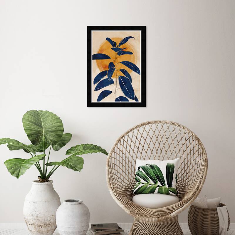 Wynwood Studio 'Blue Sprout' Floral and Botanical Blue Wall Art Framed Print - 13 x 19