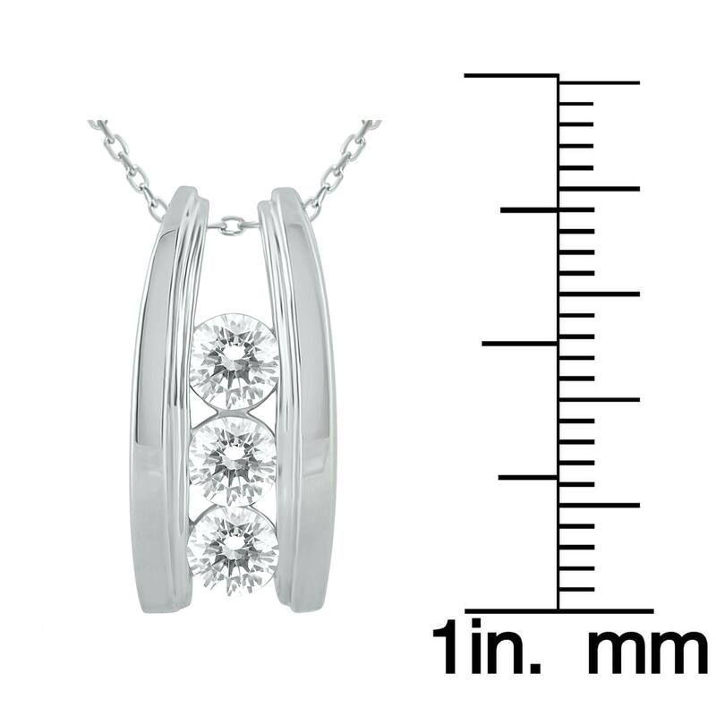 Marquee 14k White Gold 1ct TDW Diamond Ladder 3-stone Necklace