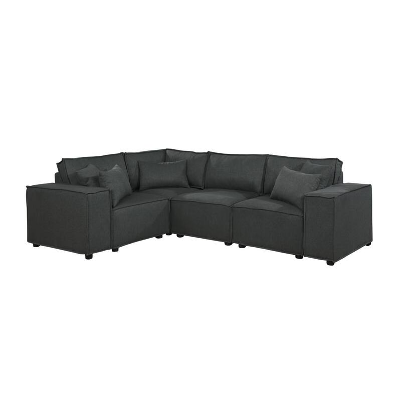 Melro Modular Sectional Sofa w Ottoman, 5 Pillows, Dark Gray, 99 Inch
