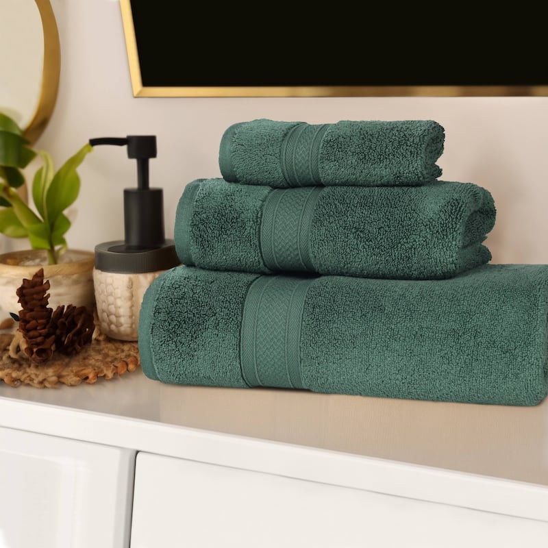 Superior Chevron Zero Twist Solid Cotton 3 Piece Bathroom Towel Set