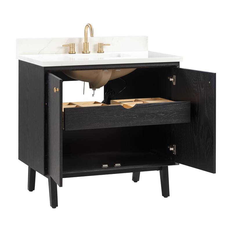 Avanity Adele 37 in. Vanity Combo in Black Oak finish with Calacatta Quartz Top