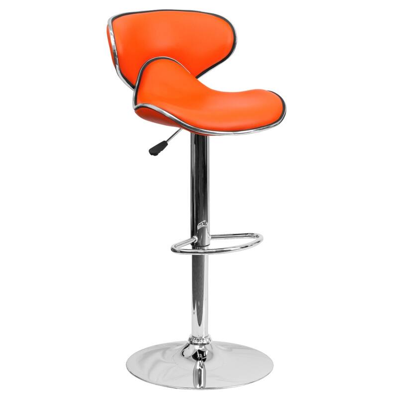 Contemporary Cozy Mid-back Vinyl Height-adjustable Chrome Barstool - 16"W x 17.5"D x 34.5" - 43"H