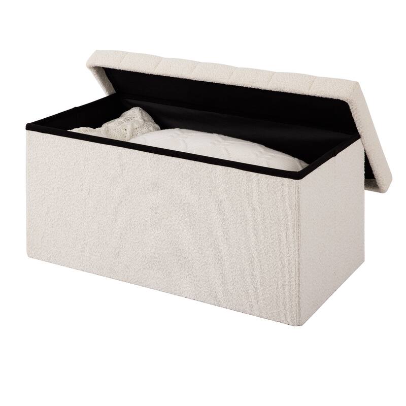 Seville Classics Storage Bench Ottoman, White Boucle