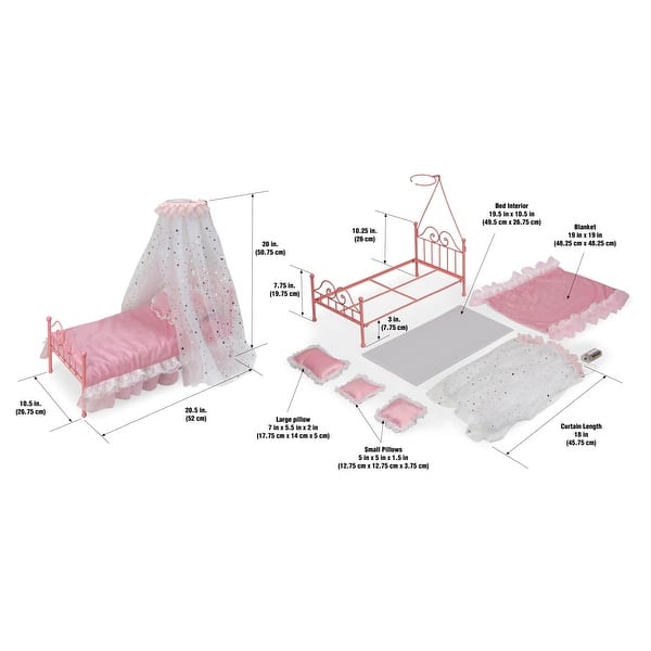 Badger Basket Starlights LED Canopy Metal Doll Bed with Bedding - Pink - 20.5" x 10.5" x 20"
