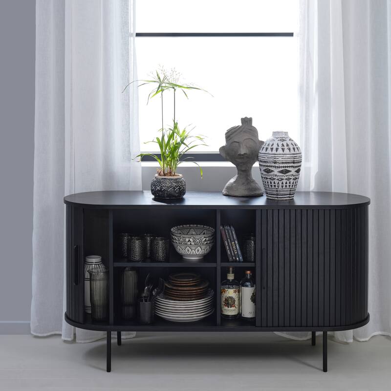 Rye Studio Nicola Mid-Century Modern Rounded Sliding Door Sideboard