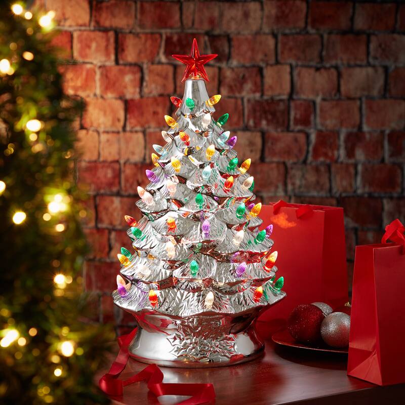 24in Hand Painted Ceramic Christmas Tree PreLit Tree with Star