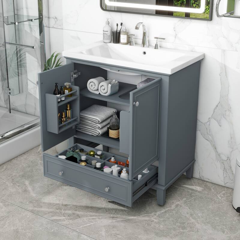 30" Bathroom Vanity with Sink Combo, Multi-functional Bathroom Cabinet with Doors and Drawer, Solid Frame and MDF Board