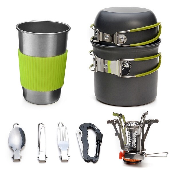 10piece Camping Cookware Kit Set w/ Stove Non-stick Pot Knife Fork Water Cup