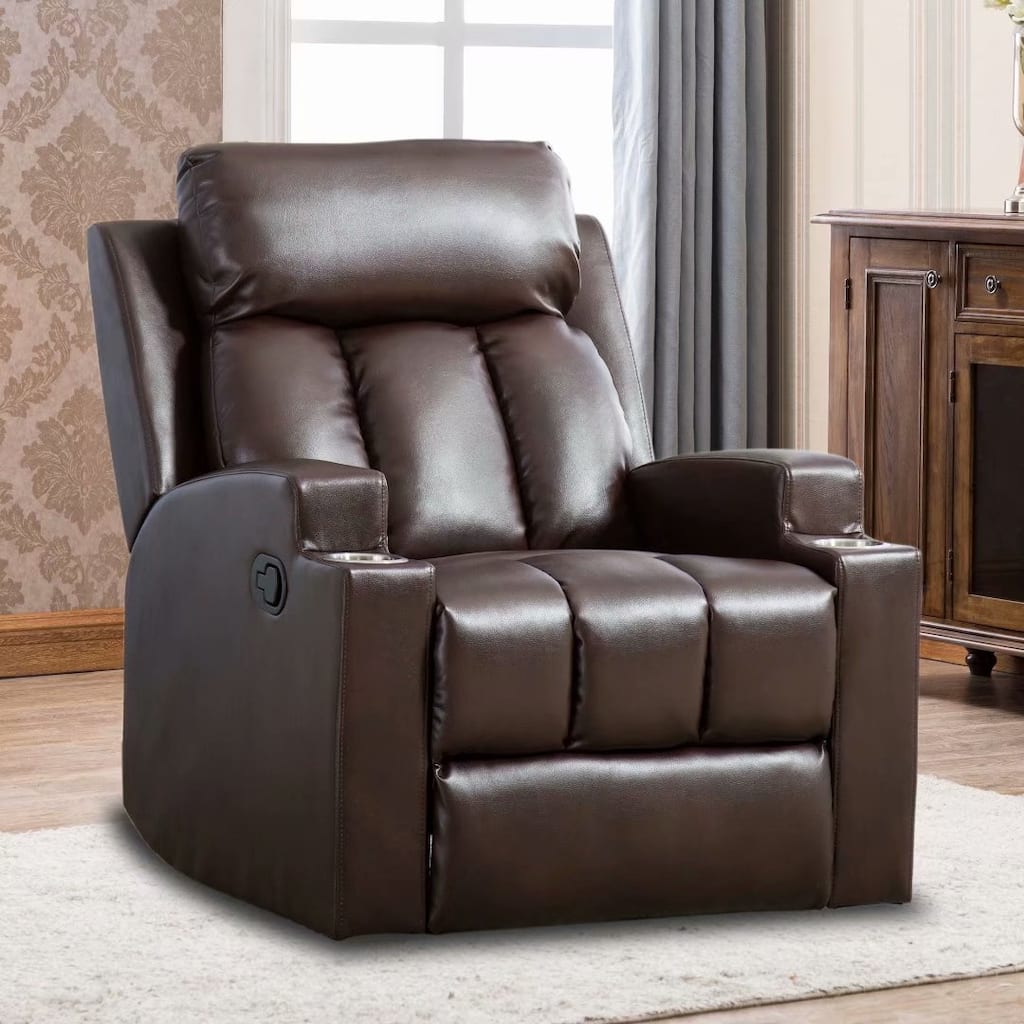 EBELLO-Breathable PU Leather Recliner Chair with 2 Cup Holders