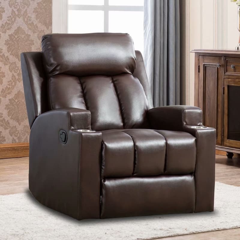 EBELLO-Breathable PU Leather Recliner Chair with 2 Cup Holders - Brown