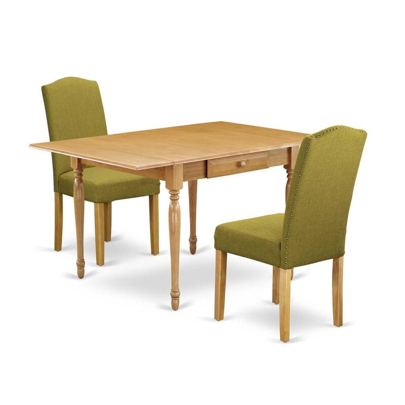 Asian Fusion 3Pc Kitchen Dinette Set - Small Table & 2 Chairs - Light Linen Fabric