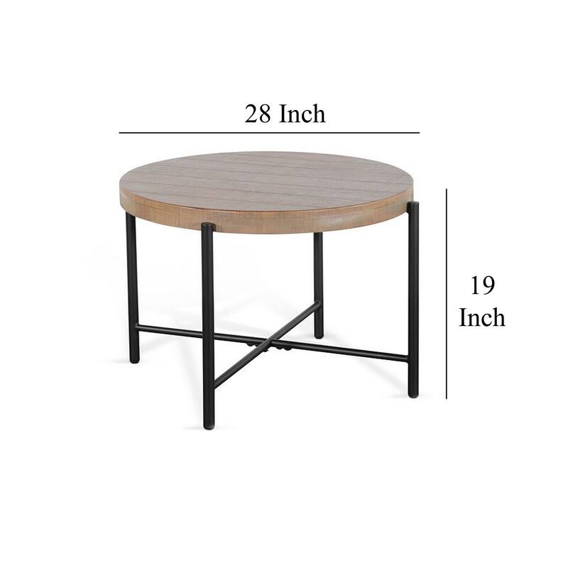 Reena End Table, Light Brown Mahogany, Black Metal, Round 28 Inch