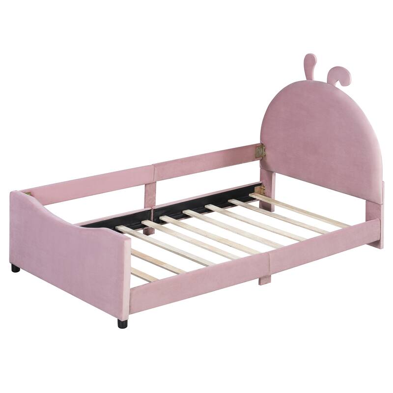 Twin Size Upholstered Daybed with Rabbit Ear Shaped Headboard for Home Office