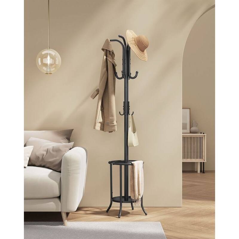 Metal Coat Rack with Umbrella Holder and 12 Hooks - 15.7"D x 15.7"W x 68.9"H