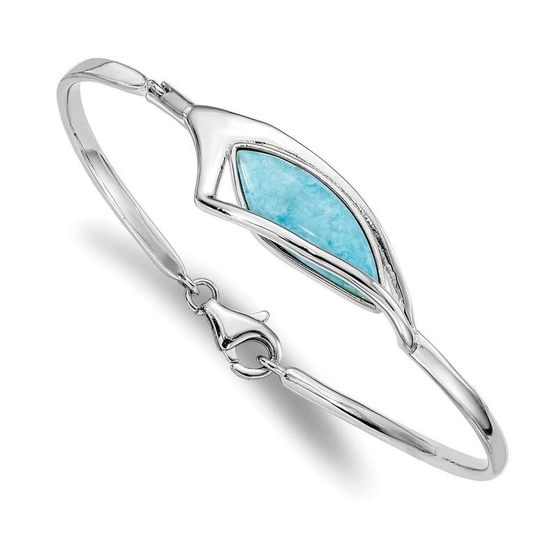Curata 925 Sterling Silver 7" 12.5mm Modern Abstract Larimar Soft Bangle Bracelet