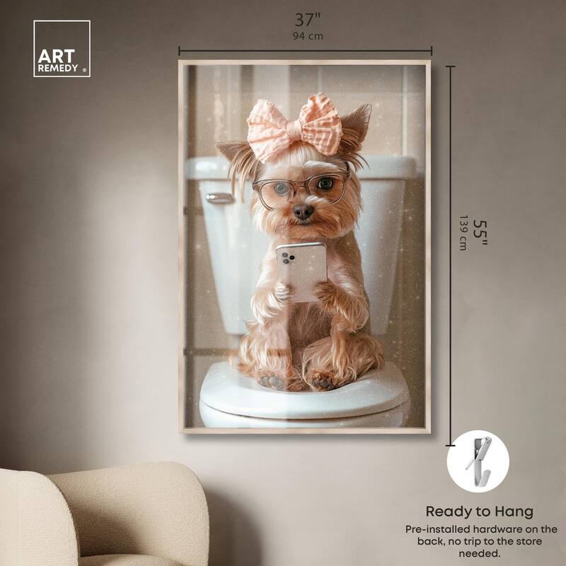 Cute Yorkie on the Toilet Shadowbox by Art Remedy