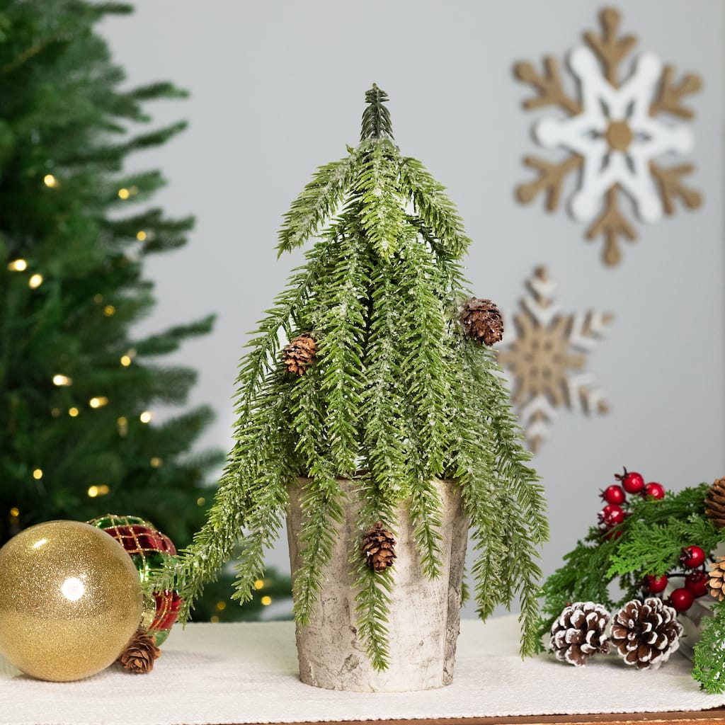 Icy Pine Mini Christmas Tree with Pine Cones in Faux Birch Wood Pot - 12" - Unlit