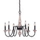preview thumbnail 1 of 6, Georgetown 6 Light Gray Wood Farmhouse Chandelier - 26-in W x 20.75-in H x 26-in D Vintage Ash and Oil Burnished Bronze - 26-in W x 20.75-in H x 26-in D