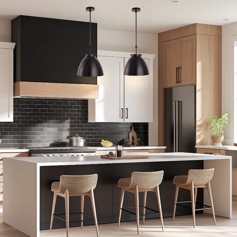 1-Light Modern Black Metal Pendant Light - 14.17"D x 14.2"W x 15.8"H
