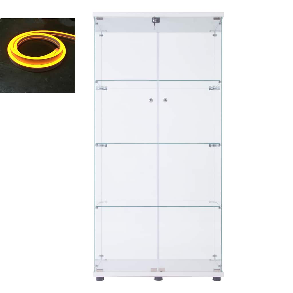 LED Strip Light Two Door Glass Cabinet