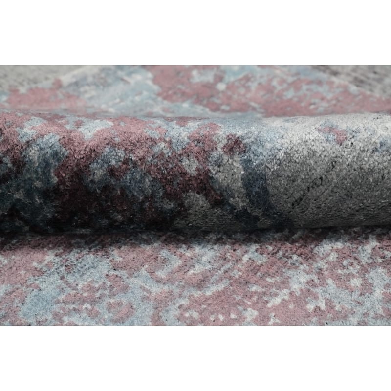 Hand Knotted Oriental Viscose Silk Carpet Modern Abstract Multi-Colored Abstract Area Rug - 7' 7'' X 5' 9''