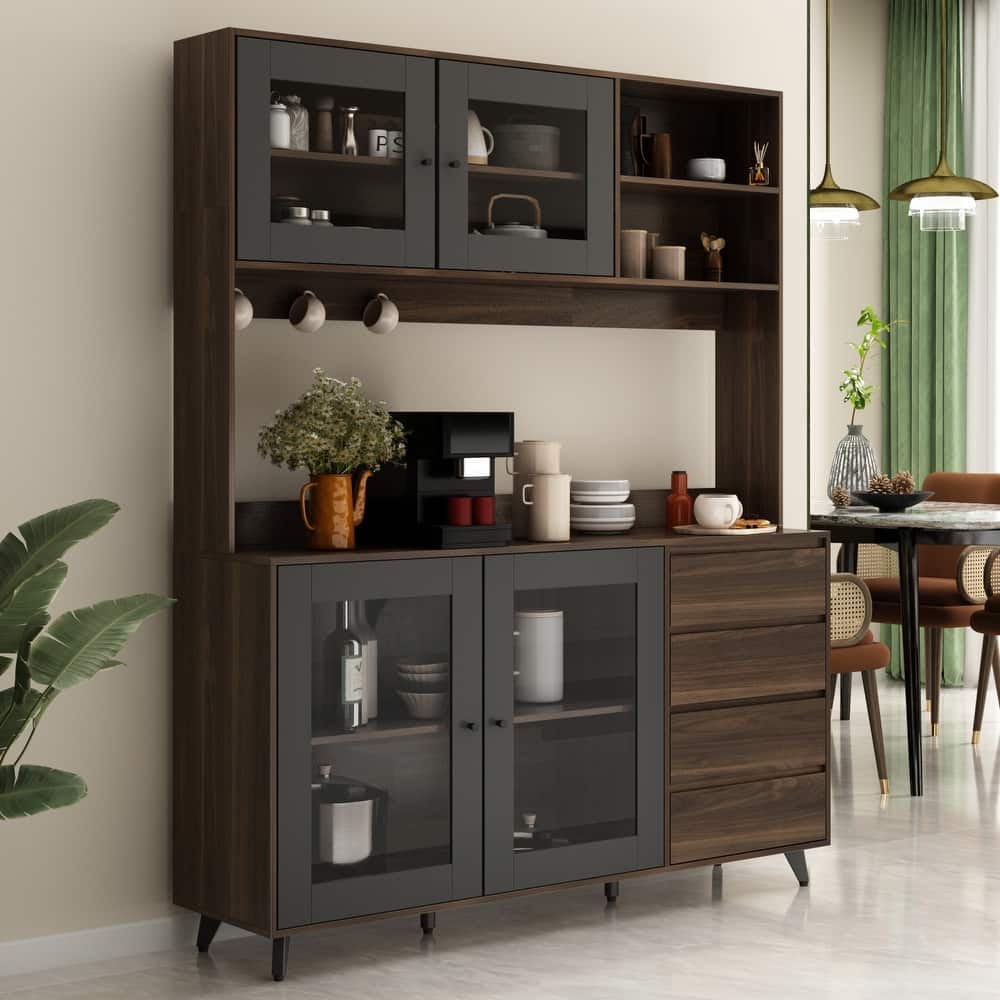 63"W 74.8"W Buffet with Hutch, Freestanding Kitchen Pantry