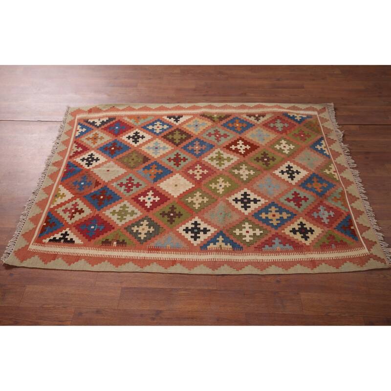 Vegetable Dye Kilim Qashqai Persian Vintage Foyer Vintage Wool Carpet - 3'6"x 4'9"