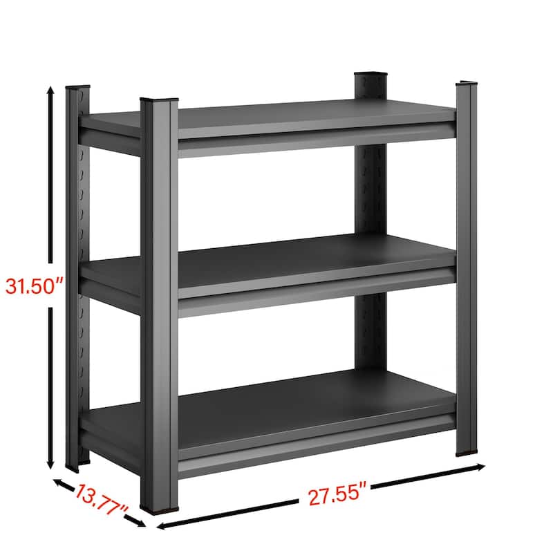 3 Tier Metal Shelf, 31.50 Inch High Freestanding Shelf, Adjustable Divider Unit, Black, Need to Assemble