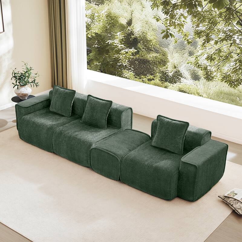 GDFStudio - Streamlined Velvet 3-Seater 108.66" L-Shaped Modular Boneless Sofa with Ottoman