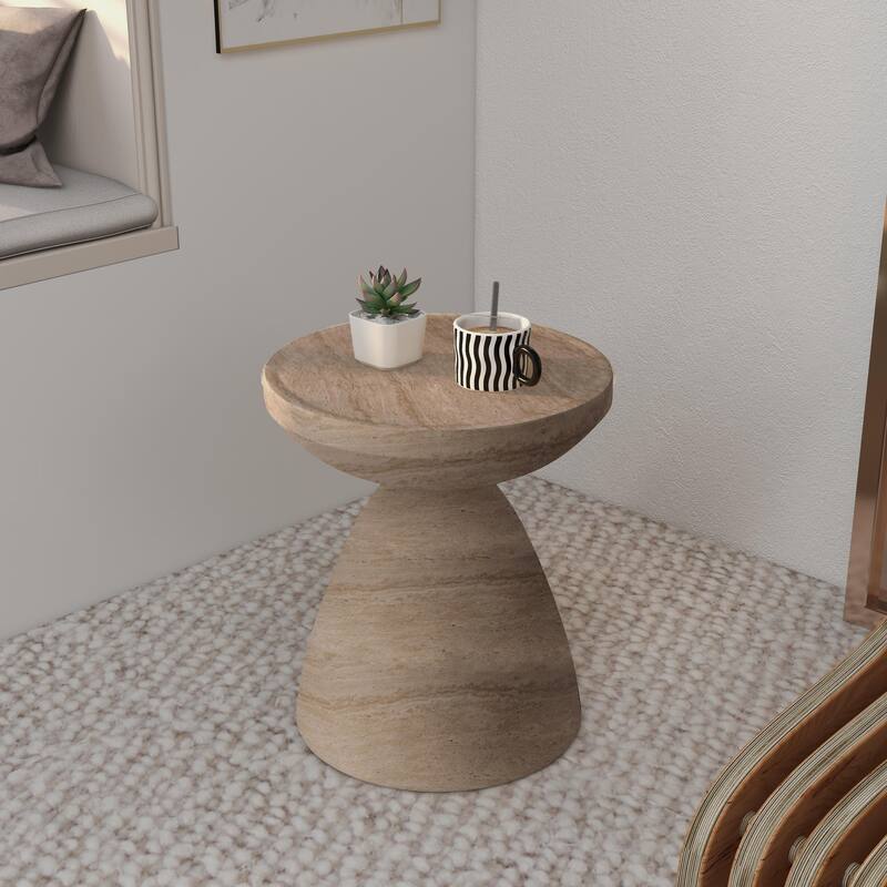 Dune 17-Inch Round Side Table in Fiberstone Accent End Table for Indoor and Outdoor Patio Use