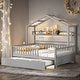 preview thumbnail 1 of 7, Full Size Wooden House Bed Kids Bed with Twin Size Trundle and Shelf Grey
