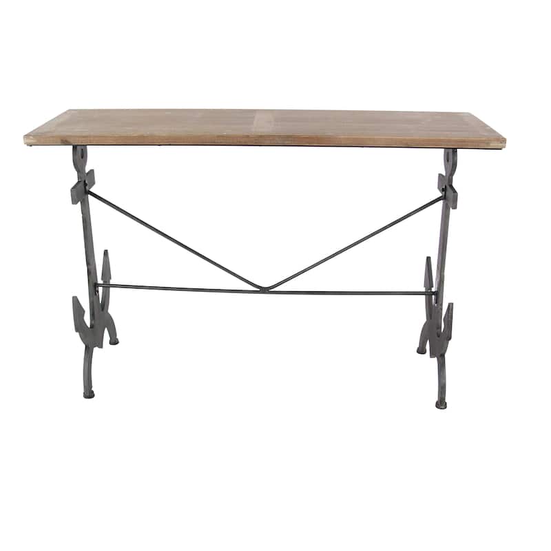 Metal Anchor Rectangular Console Table with Brown Wood Top - Black - Roche River Decor - 15"W x 48"L x 31"H