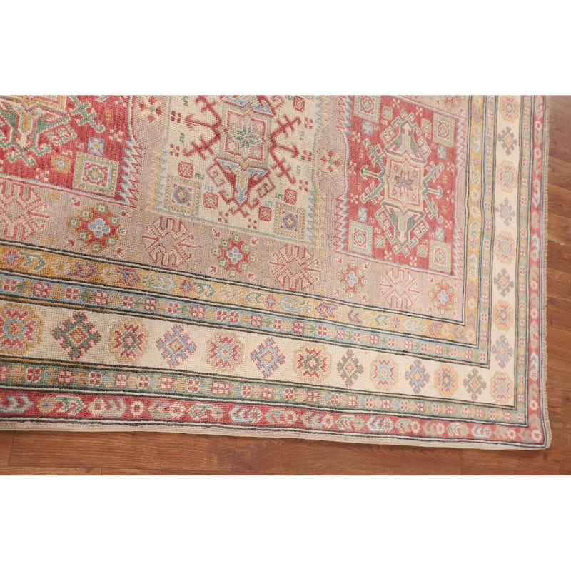Geometric Kazak Oriental Area Rug Bedroom Hand-Knotted Wool Carpet - 4'0"x 6'0"