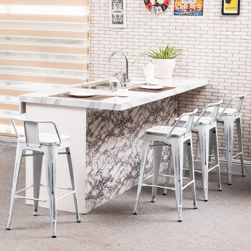 Andeworld Bar Stools 24 Inches Metal bar stools with backs Set of 4