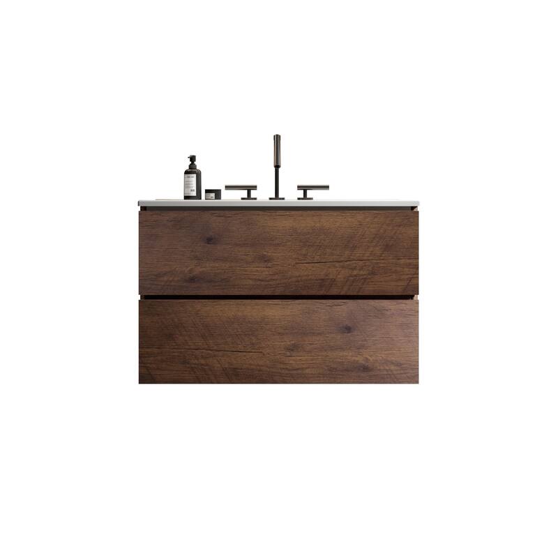 Modern Walnut Bathroom Vanity with Silent DTC Soft-Closing Drawers, Eco-friendly E1 Boards, Handle-Free Design, 30-inch