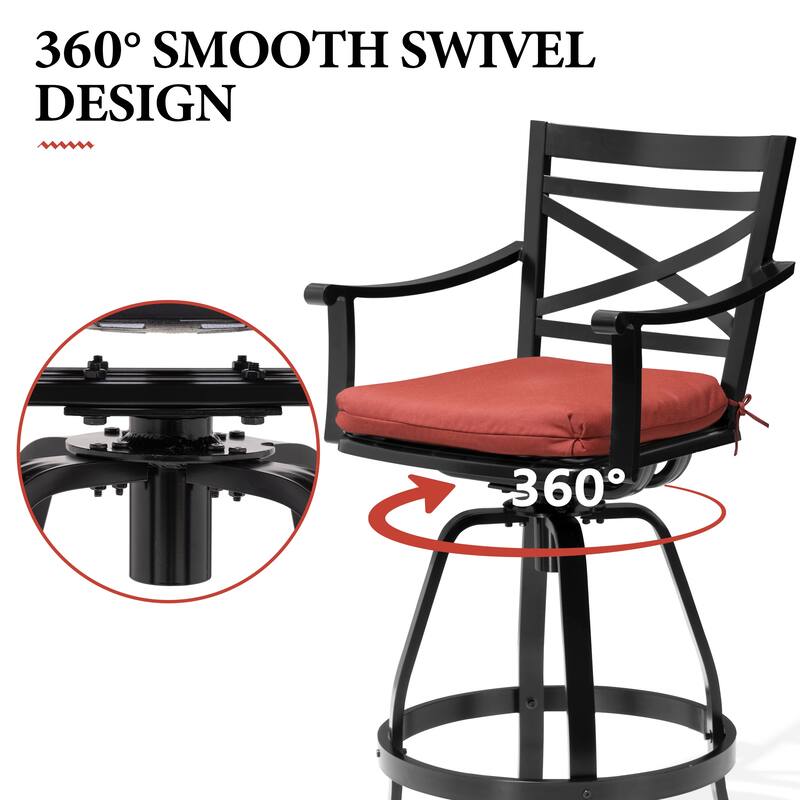 All-Weather Patio Outdoor Indoor Aluminum Swivel Bar Stools with Sunbrella Cushion
