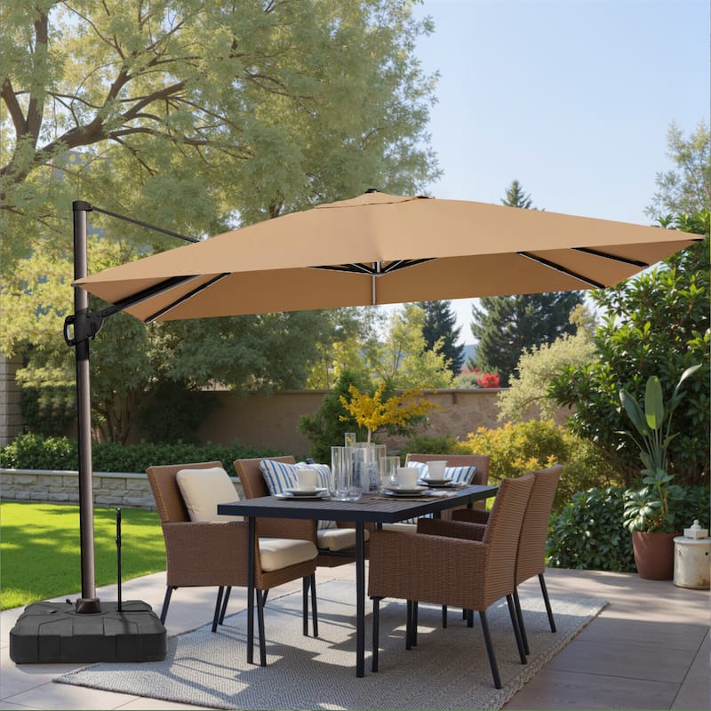VredHom 9 x 12 FT Outdoor Patio Cantilever-Offset Umbrella with Wheel Rod Base