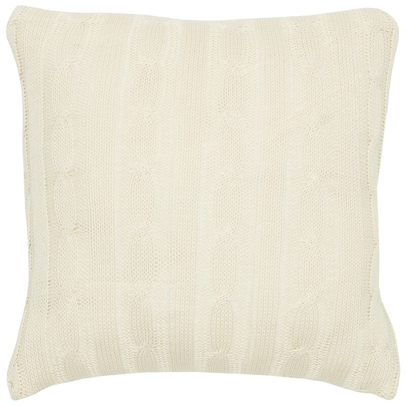 Rizzy Home Cable Knit Throw Pillow with Buttons - Down - Ivory