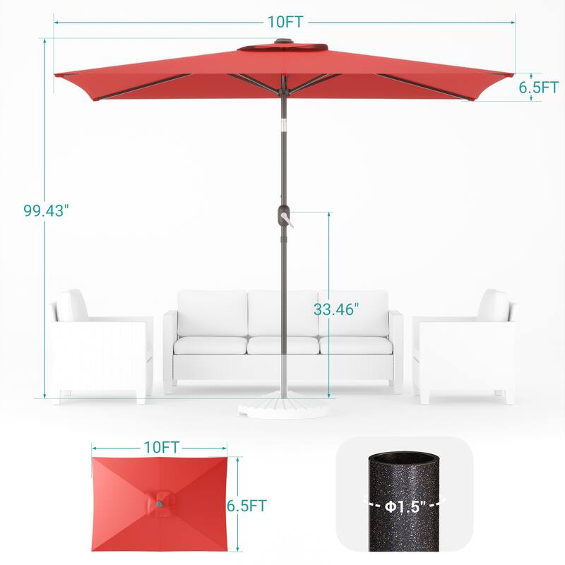 Bonosuki 10 x 6.5ft Patio Rectangular Umbrella with Tilt and Crank