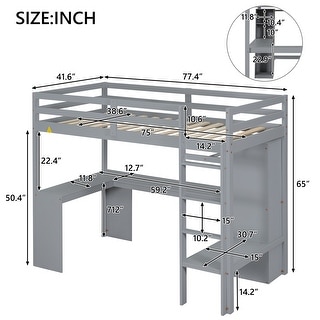 Twin Size Loft Bed with L-shaped Desk,Wardrobe and Storage Shelves