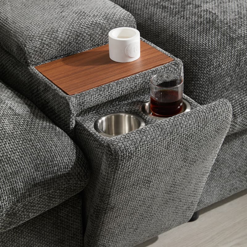Modular Sectional Sofa With Movable Storage Ottoman And Console,Cup Holder,U Shaped Couch,Chenille Sofa With Usb Charger
