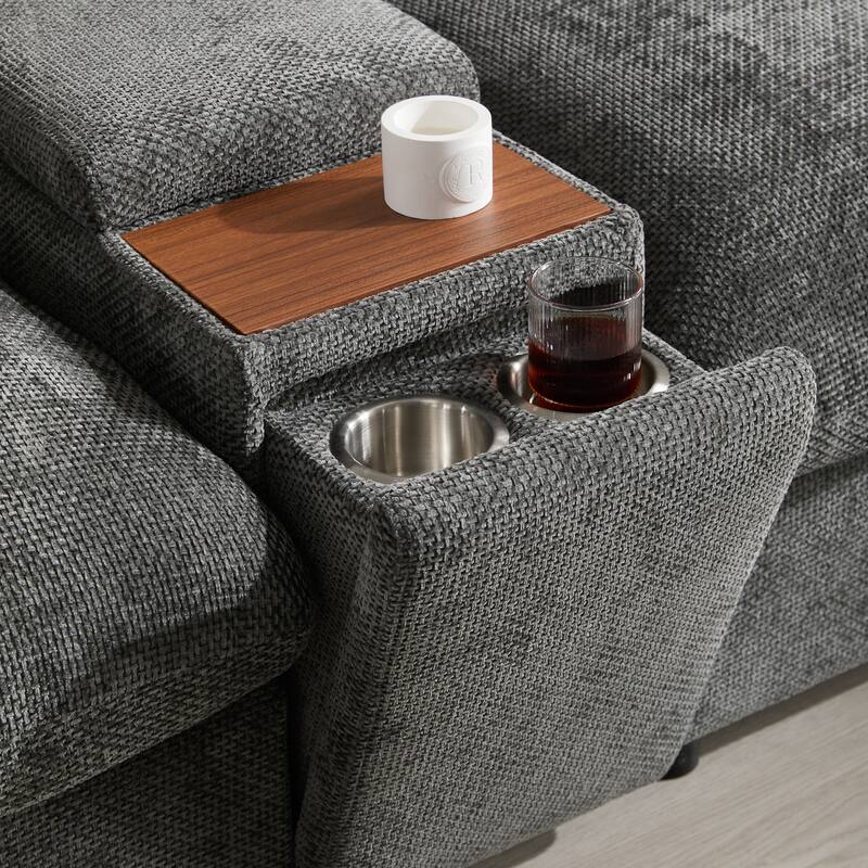 Roomfitters 136'' Modular U-Shaped Sectional Sofa with Console, Cup Holder, USB, Storage Ottoman, Chenille