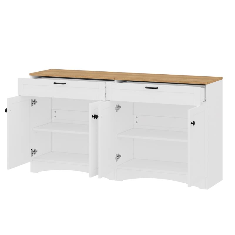 Farmhouse TV Stand with 2 Drawers for TVs Up to 70", Versatile Wood Grain Sideboard with Adjustable Shelves, Media Console