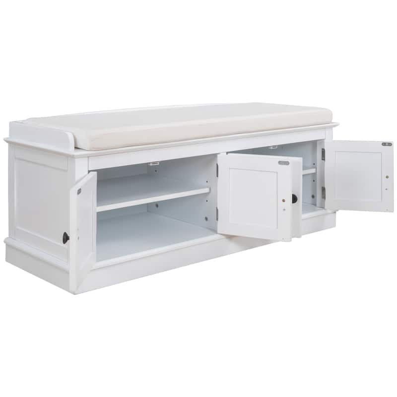 4-door Storage Bench with Adjustable Shelves and Removable Cushion - 42.7"L x 15.9"W x 17.4"H