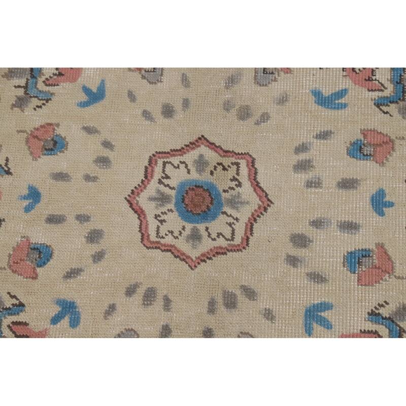 Floral Tabriz Persian Area Rug Traditional Beige Handmade Wool Carpet - 8'1"x 10'11"
