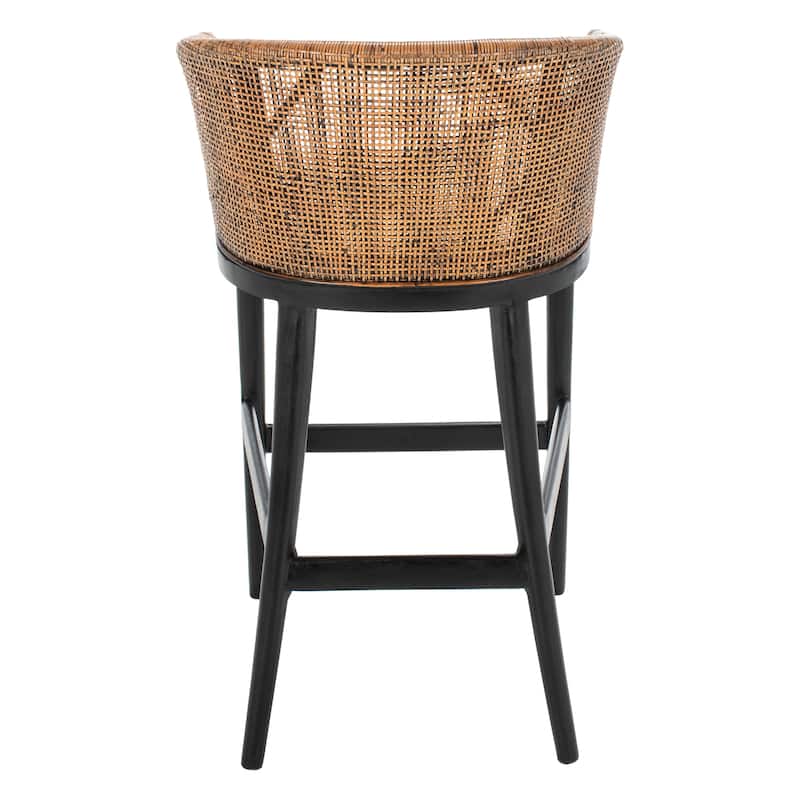 SAFAVIEH Brando Solid Wood Rattan 30-inch Seat Height Bar Stool (Fully Assembled) - 22.3" W x 20.5" L x 39" H